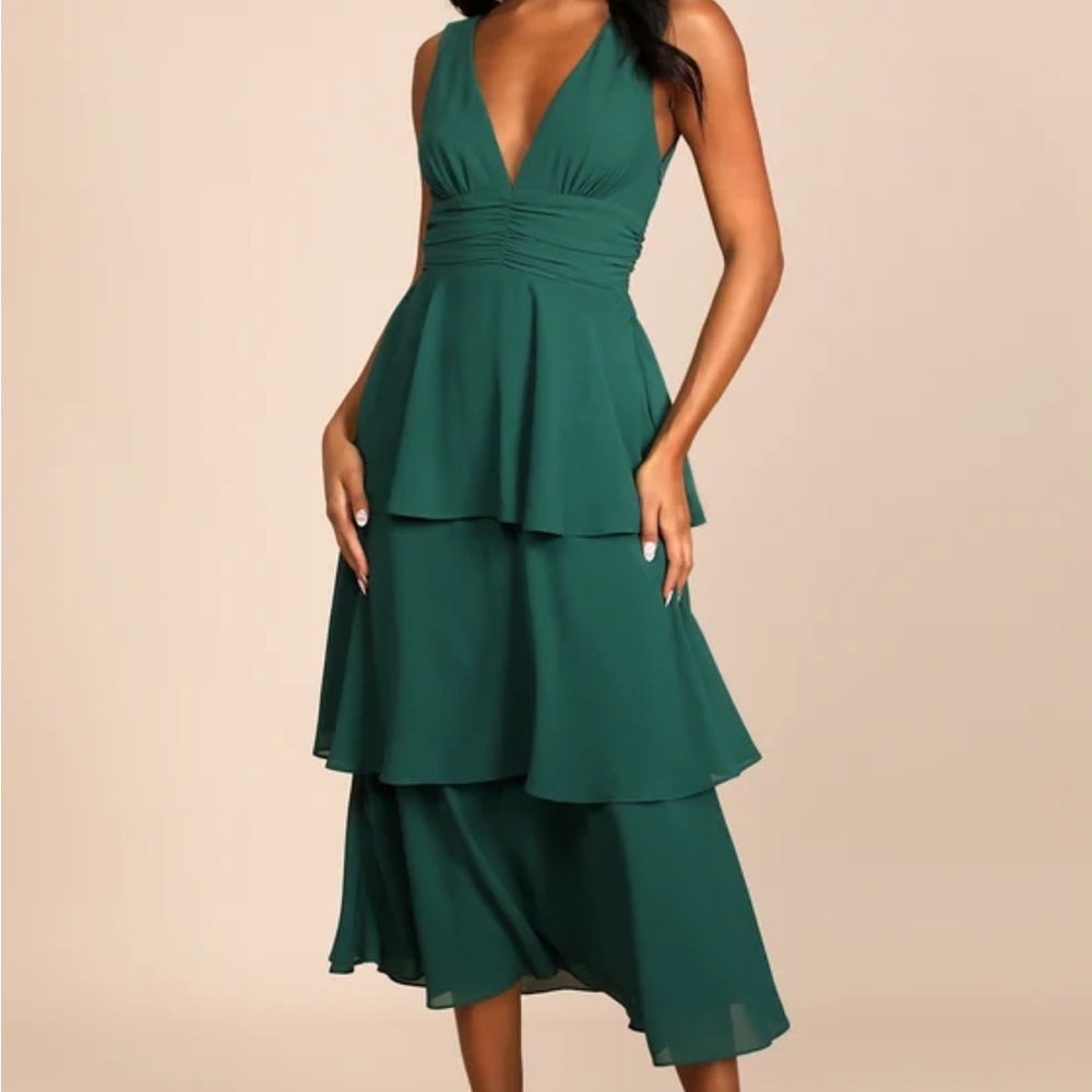Celebration Time Emerald Green Sleeveless Tiered Midi Dress